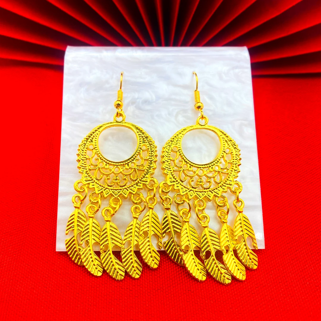 铜合金耳饰 【花无缺招财耳钩】民族风复古宫廷精美重工流苏耳环