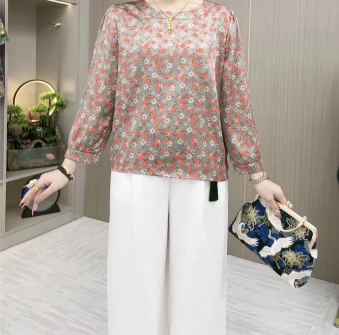 (花海）圆领妈妈装秋季新款亲肤养肤遮肉显瘦