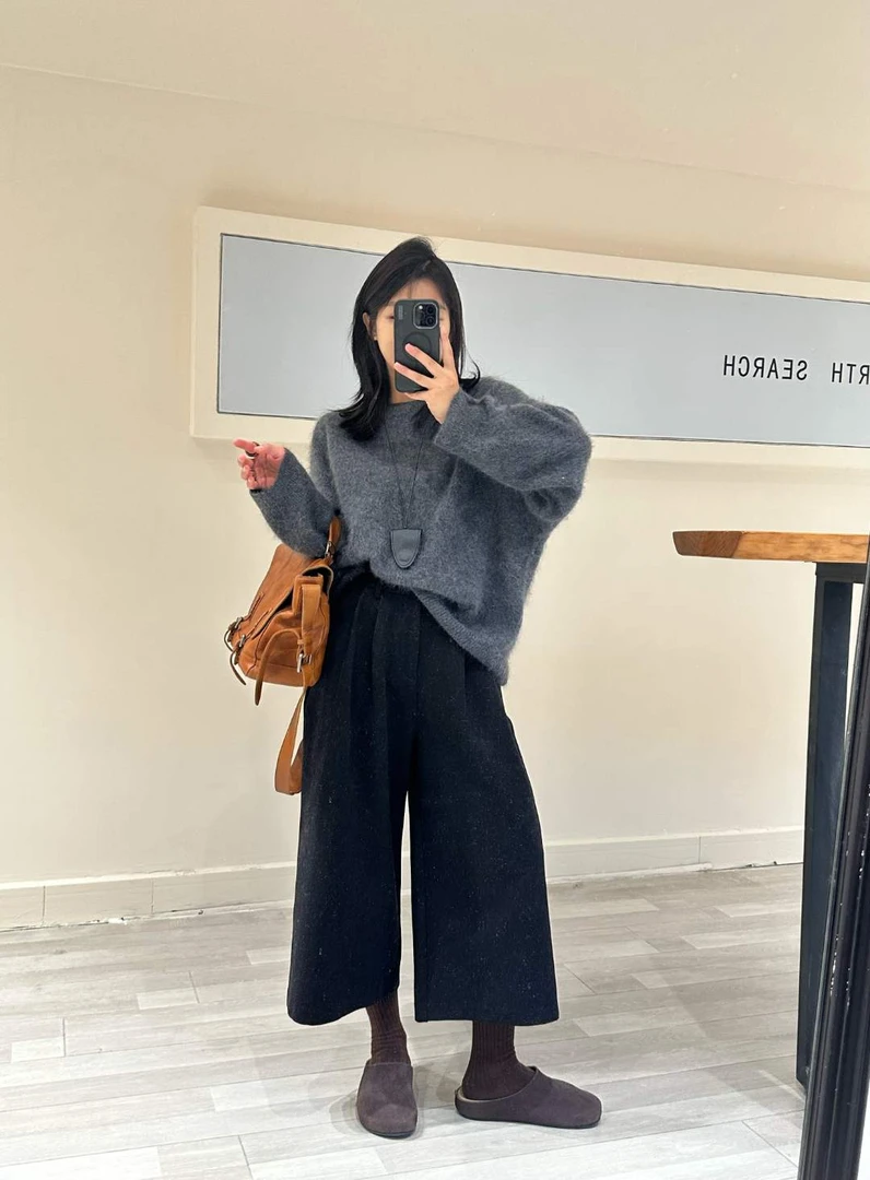 【七分裤】时尚休闲黑色七分裤高腰百搭宽松黑色秋冬松紧腰直筒显瘦