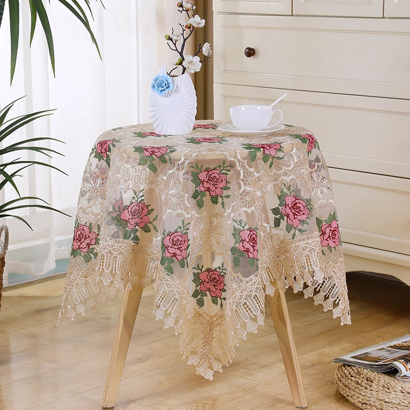 【130*130】富贵花咖色盖巾餐桌茶几布简约电视盖布桌布