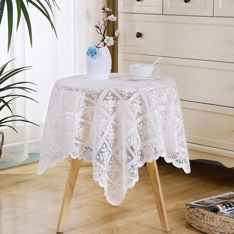 蕾丝桌布ins复古圆桌正方形台布茶几床头柜沙发冰箱防尘盖布镂空