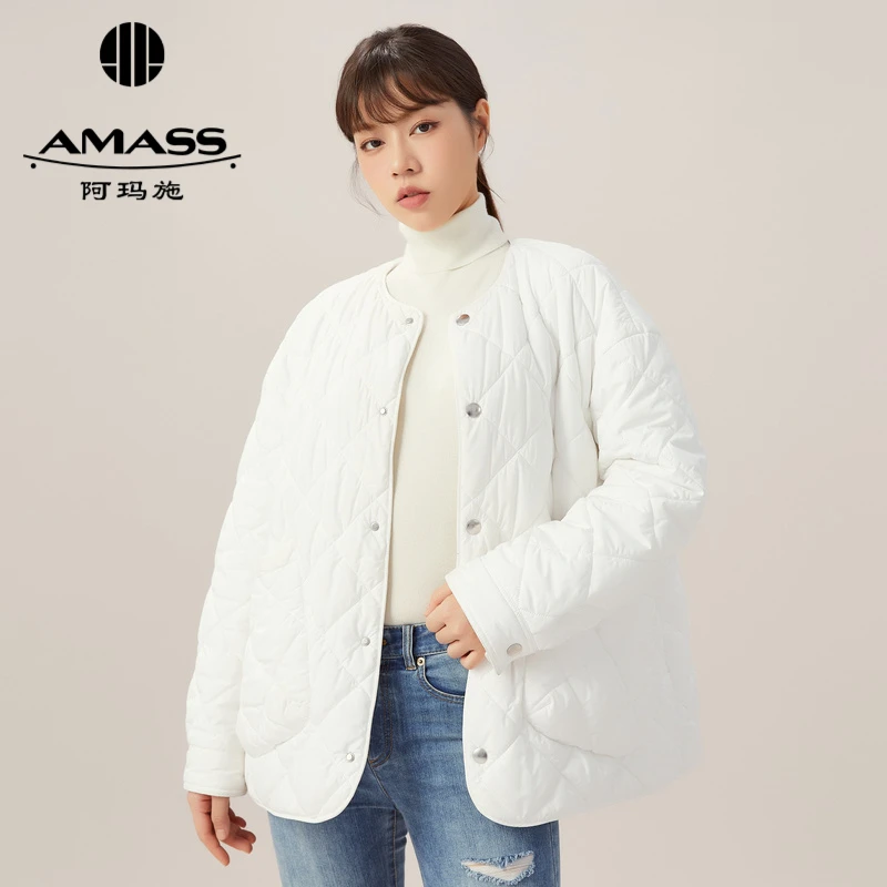 AMASS/阿玛施秋冬圆领时尚宽松菱形格轻盈保暖新雪丽棉服5400730