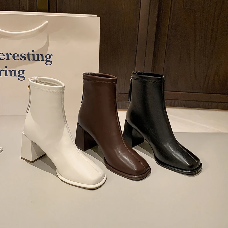 史蒂夫·马登欧货复古短靴女2024秋冬季新款粗跟高跟时尚瘦瘦靴