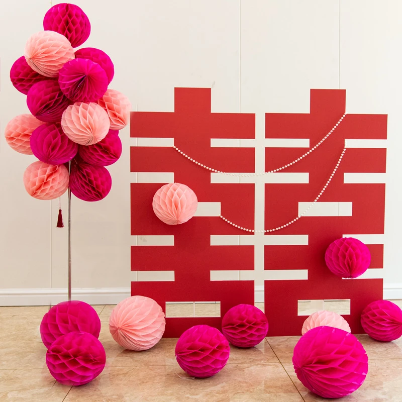 结婚订婚婚礼超大喜字kt板背景墙布置蜂窝球立柱婚房客厅装饰套装