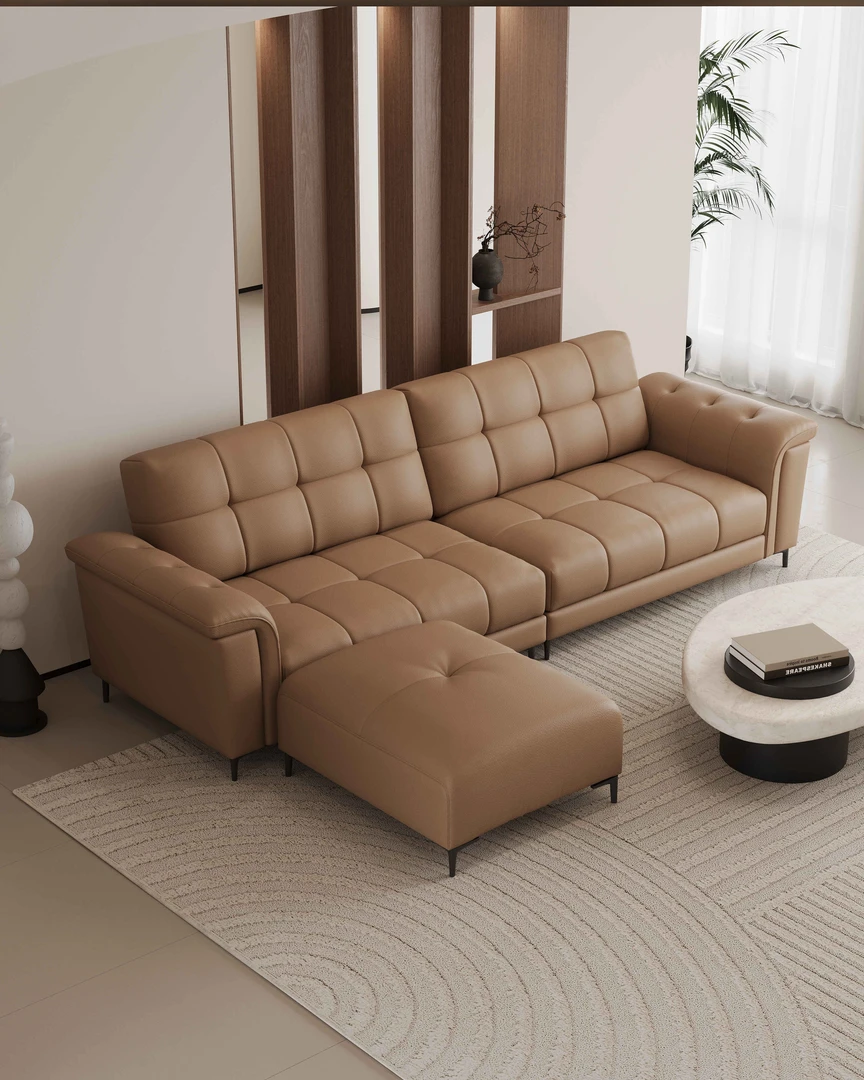 2411#现代简约真皮沙发意式极简客厅家用款大小户型头层牛皮沙发