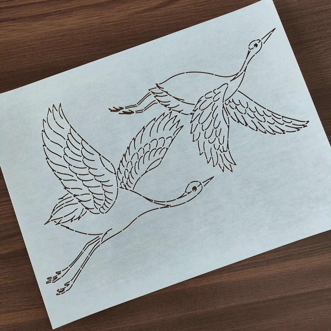 月亮专属刺子绣模板中国风仙鹤画图模板可重复使用