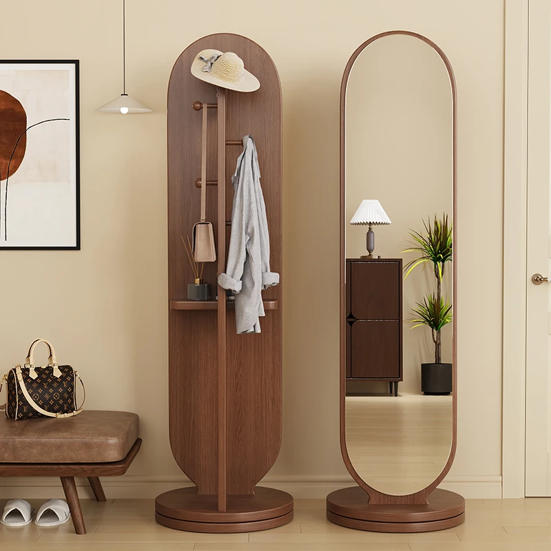旋转穿衣镜全身落地镜家用卧室可移动立式试衣镜子带挂衣帽架一体