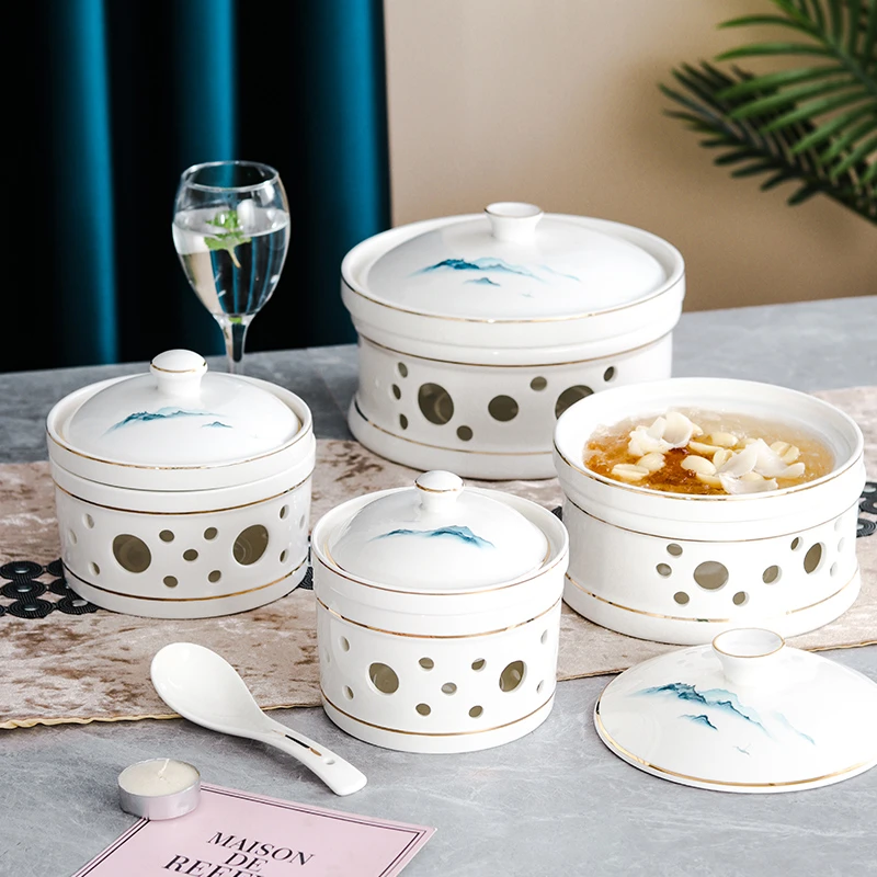 陶瓷海参盅蜡烛加热碗带盖保温碗酒店位盅燕窝盅辽参盅跳墙炖盅