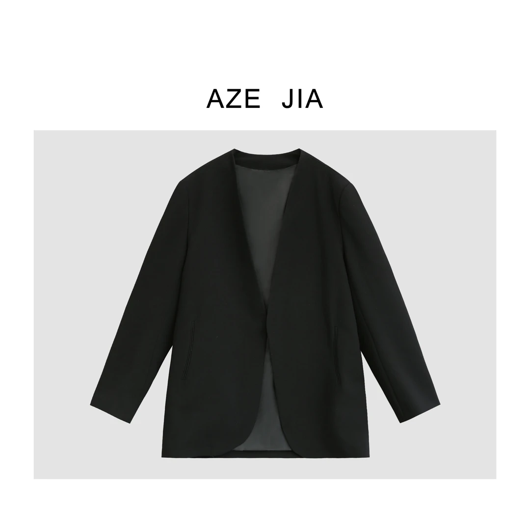 【AZE JIA】 经典吉拉百搭无领复古黑色休闲西服纯色设计师西装