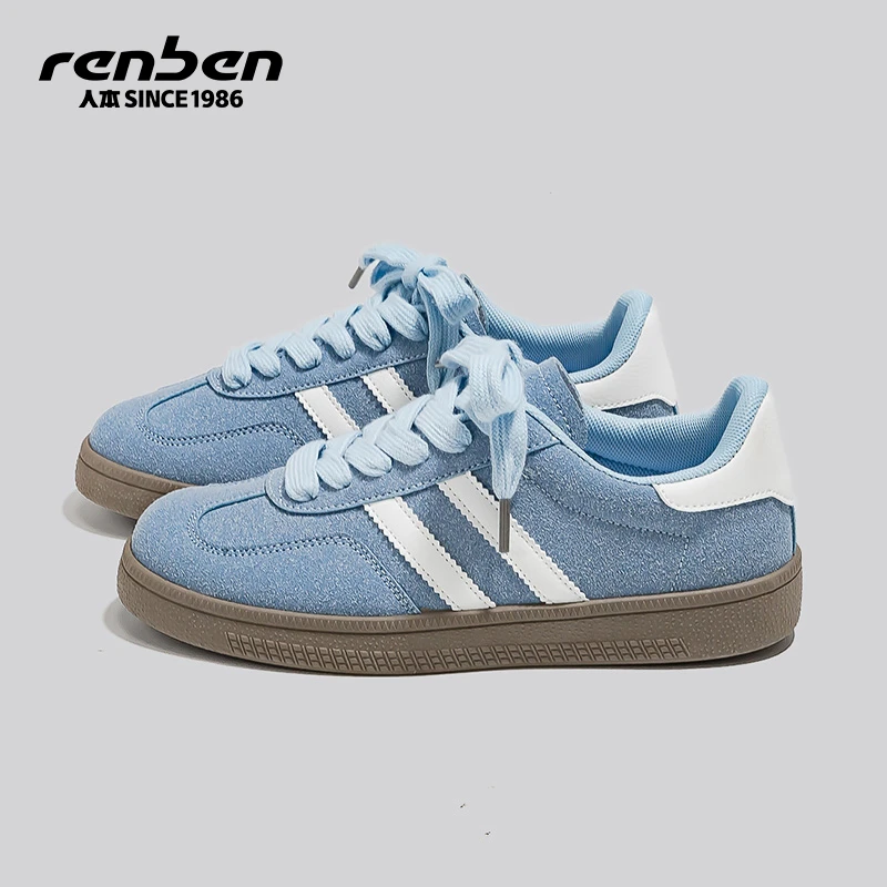 人本浅兰德训鞋女2025秋季新款板鞋百搭平底小白鞋女鞋小众学生鞋