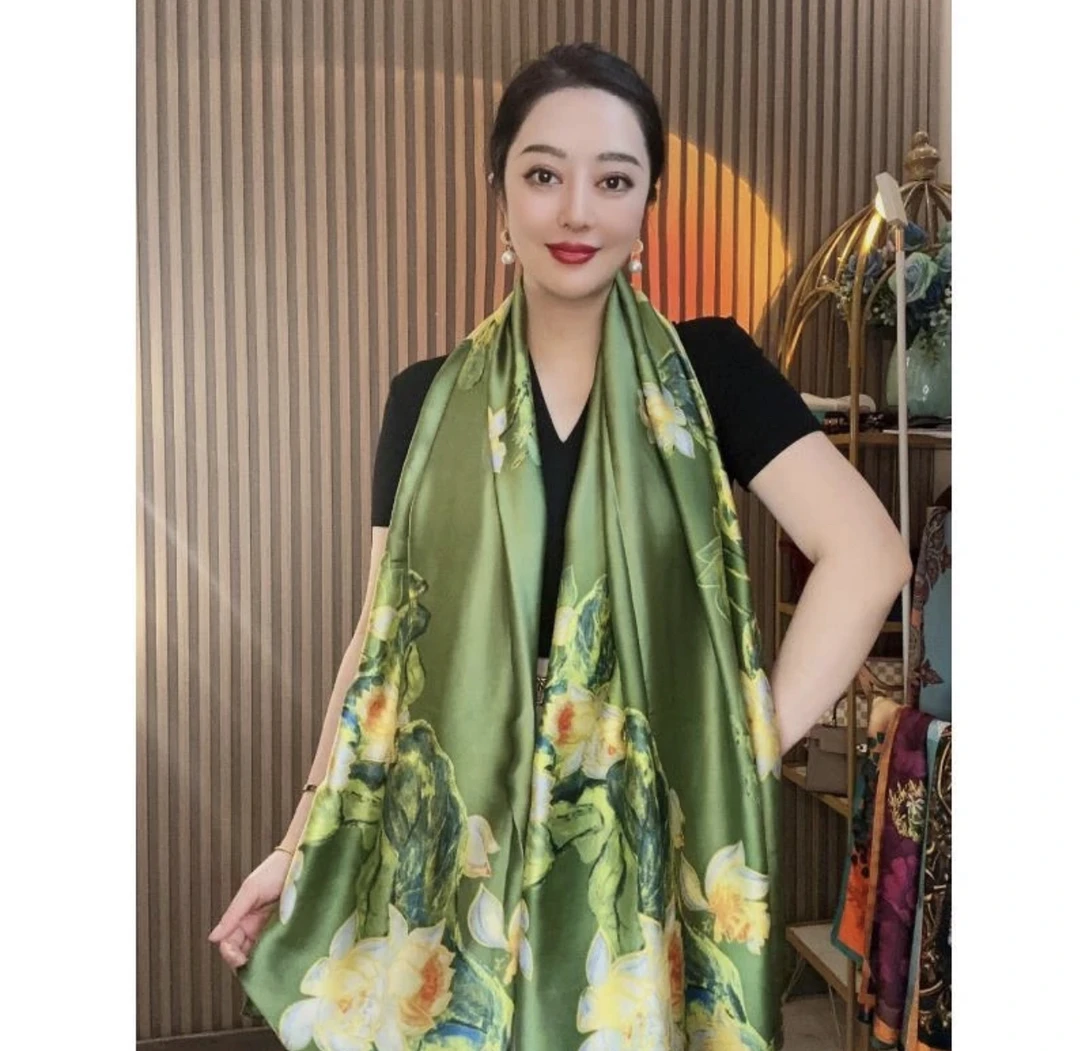 丝巾007绿意浓中国风丽锦缎180*80洋气妈妈尊贵大方时尚潮流印花