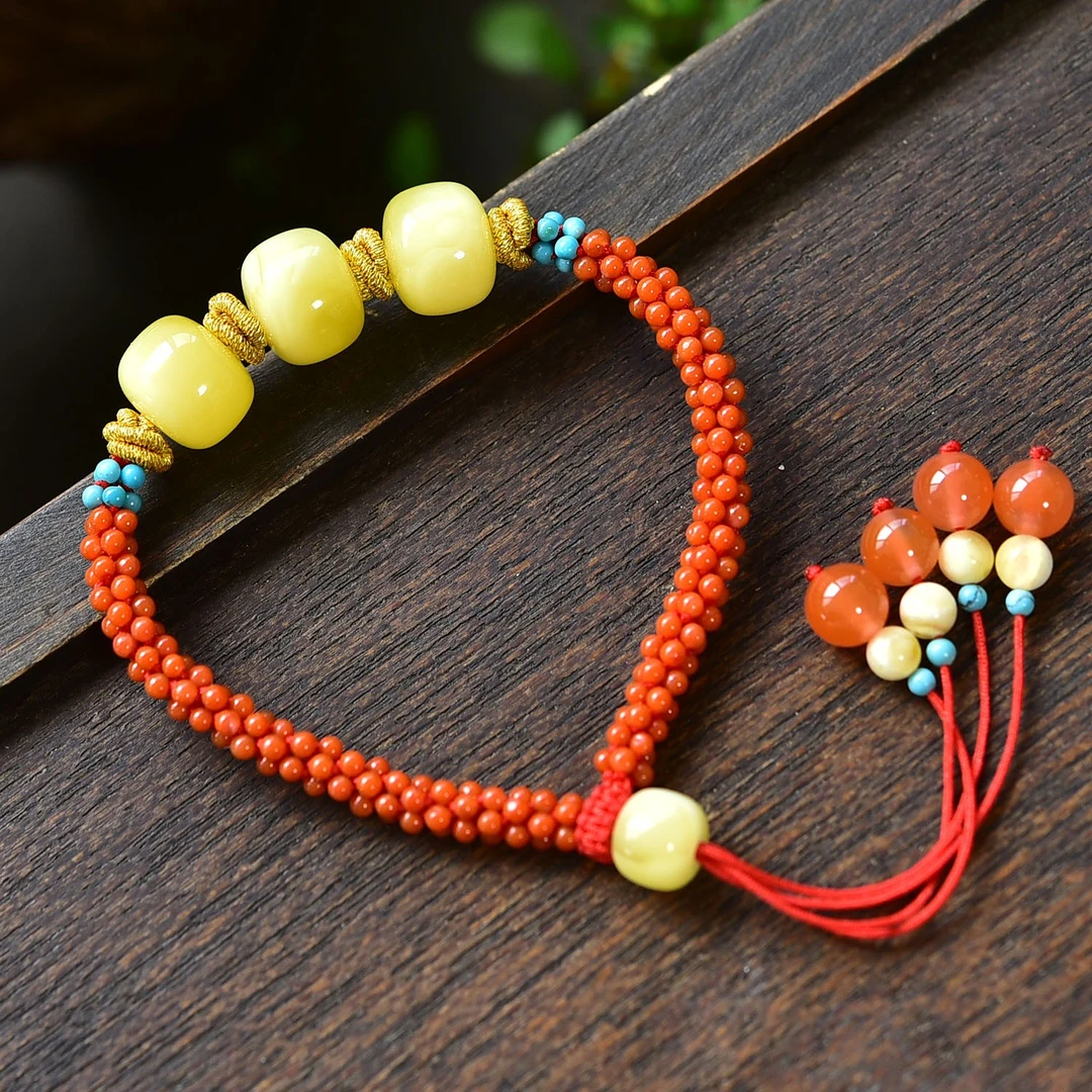 【亿琳珠宝】天然俄料白花蜜手绳搭配南红玛瑙 可调节多样性发一个