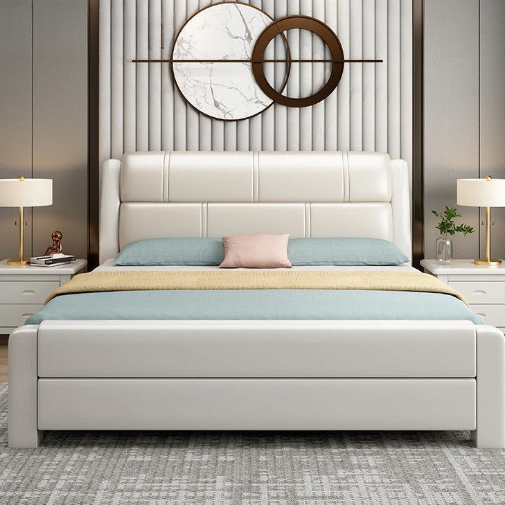 实木床真皮软靠床中式主卧婚床1.8米双人床1.5米单人床高箱储物床