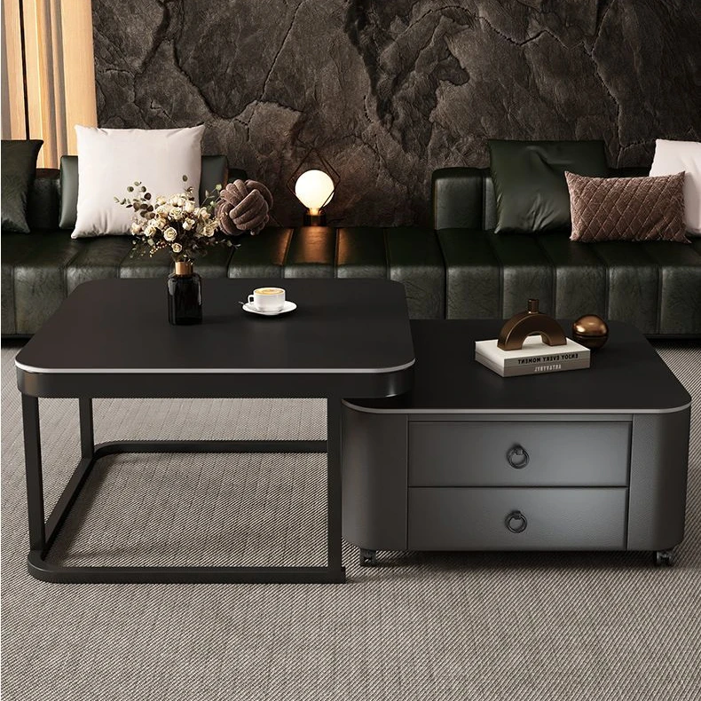 方形实木茶几岩板现代简约家用客厅小户型伸缩玻璃新款茶几整装