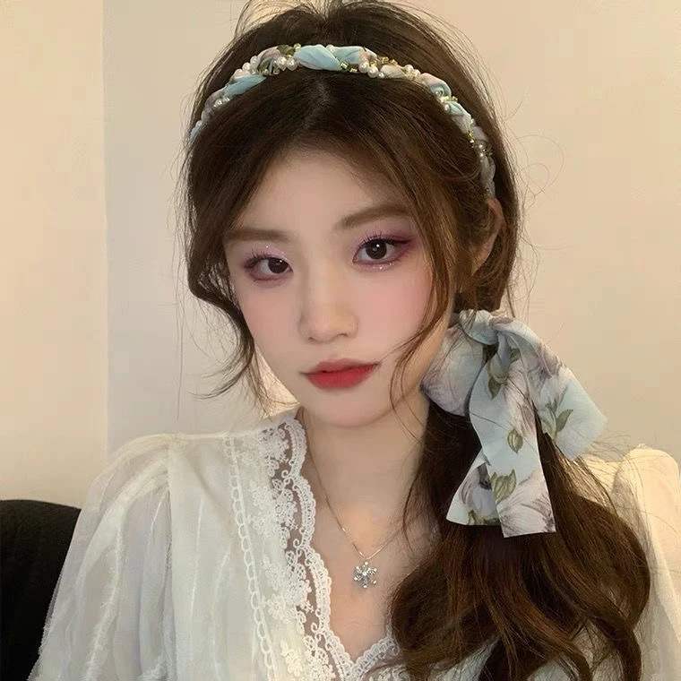 碎花发箍飘带夏季薄款法式丝带头箍一体仙气珠珠发饰气质网红百搭