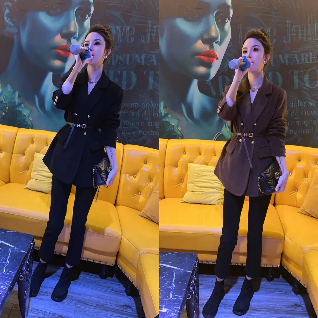 2023秋冬新款夹棉时尚气质显瘦双排扣设计感灯芯绒西装外套