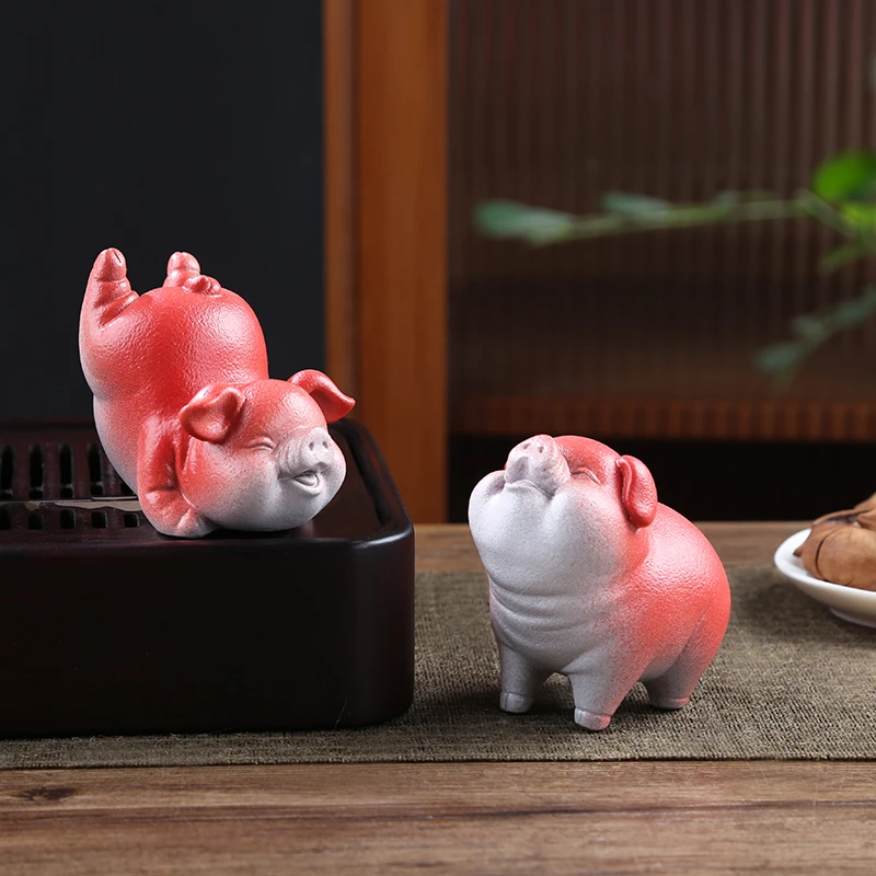 创意可爱调皮小猪陶瓷摆件十二生肖猪萌趣生肖猪茶玩茶台茶宠装饰