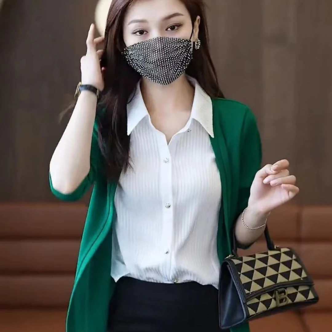 爆款减龄假两件套开衫女士春秋韩版设计长袖显瘦遮肉百搭洋气上衣