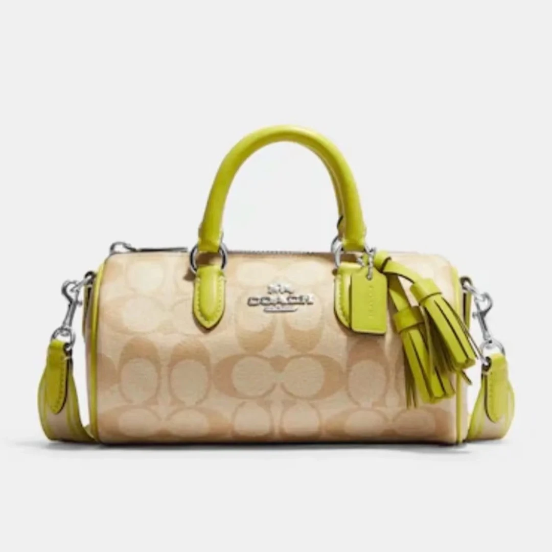 COACH/蔻驰浅卡其配荧光色巴比龙斜挎包/   浅卡其拼荧光色巴比龙