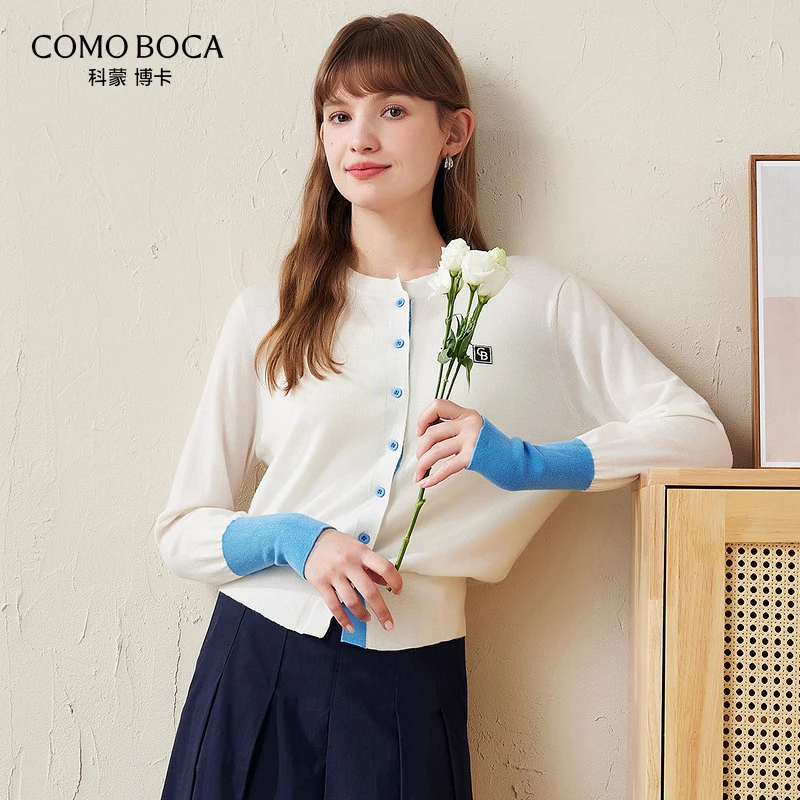 【商场同款新品】春秋时尚单排扣门襟袖口撞色长袖羊毛衫女KSS1564