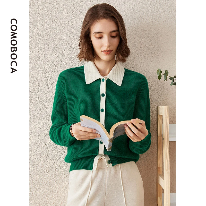 【绿野仙踪】翻领偏厚百搭宽松系扣开衫女纯羊绒衫针织外套KSQ1590