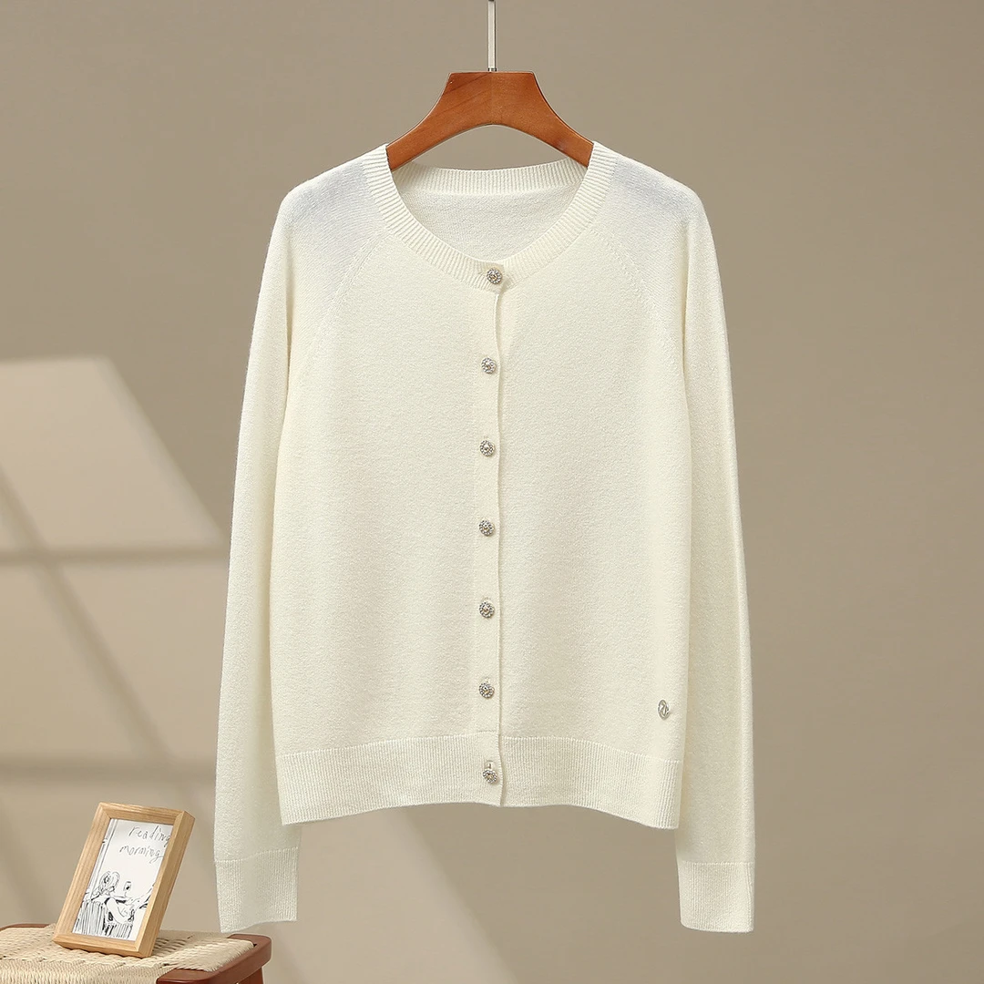 COMOBOCA/科蒙·博卡羊毛纯色开衫圆领含桑蚕丝针织外套ksstxmf907