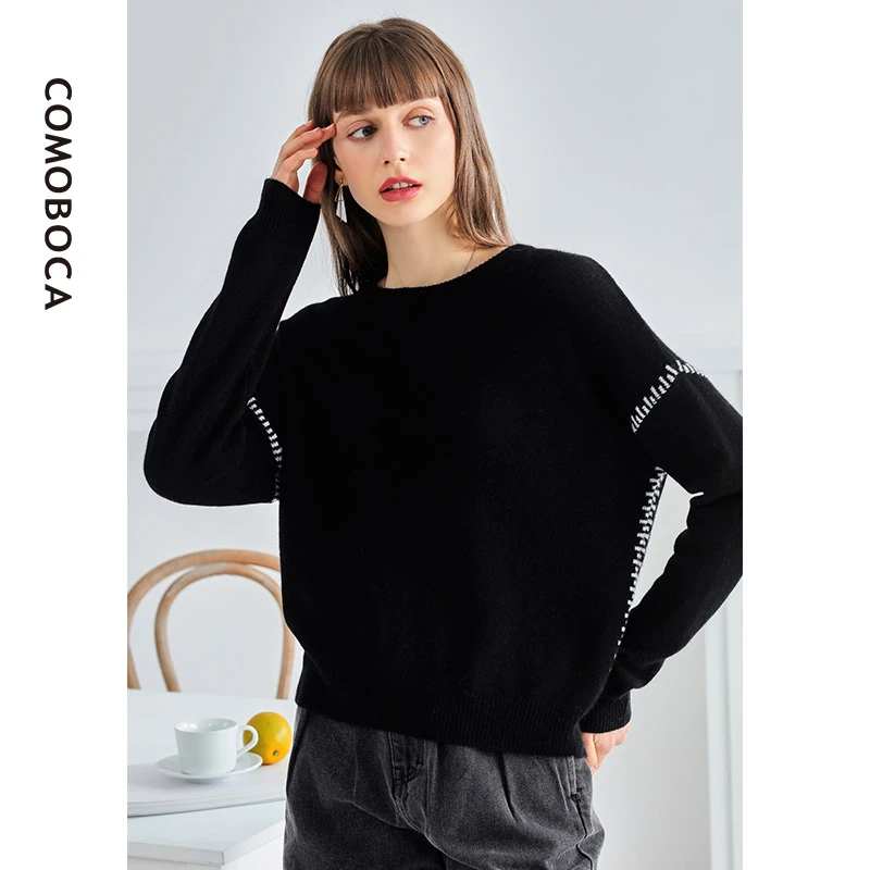 COMOBOCA/科蒙·博卡冬季条纹毛衣百搭针织100%纯羊绒衫女KSP3394