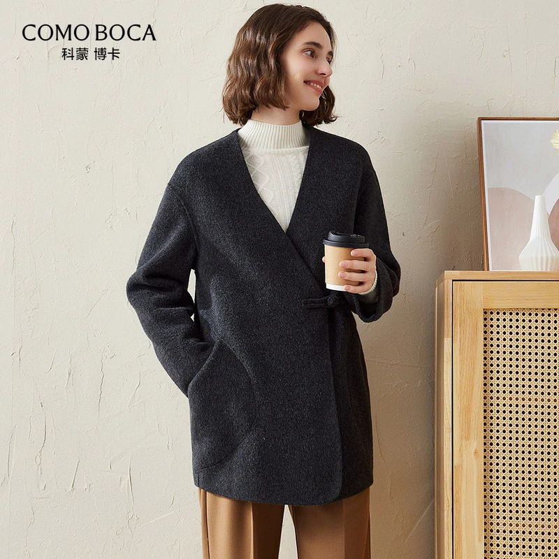 新中式国风厚绵羊毛大衣秋冬茧型大衣双面毛呢中长外套KDSJD89789