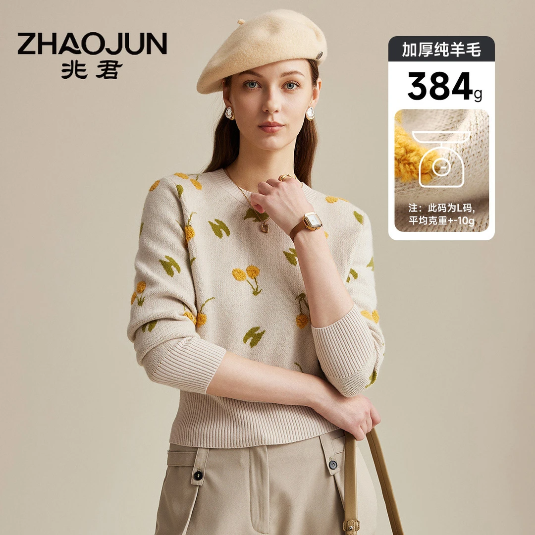 zhaojun/兆君绵羊毛25秋冬圆领长袖针织衫花纹女式羊毛衫ZSS2022