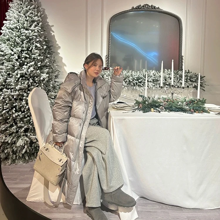 WXLSTUDIO 白金90鸭绒柔软哑光缎面廓形长款羽绒服女冬季新款外套