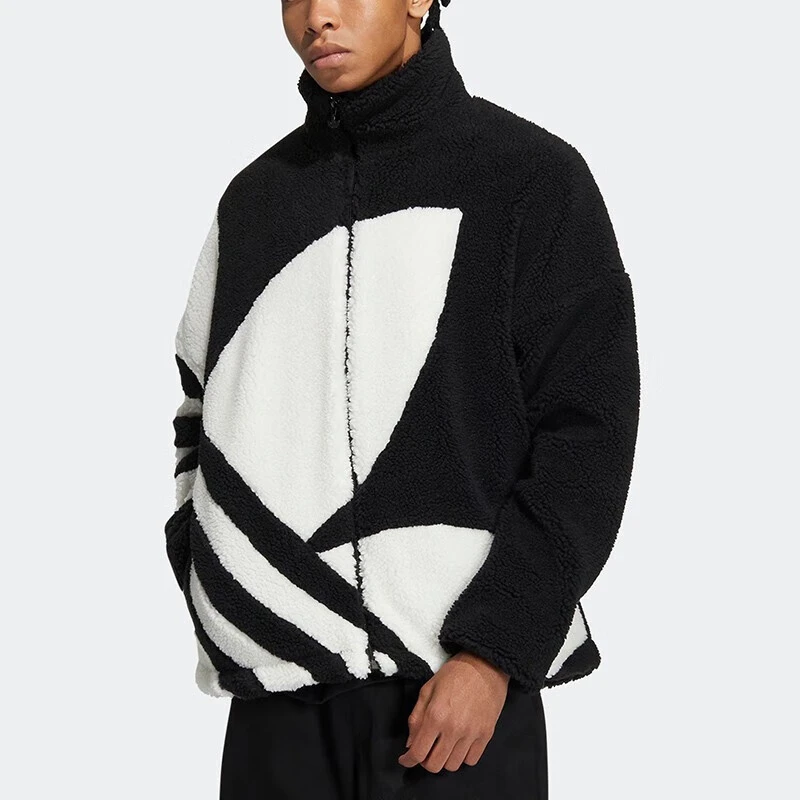 adidas阿迪达斯三叶草拼接羊羔绒男女外套新款大LOGO夹克 HR3486