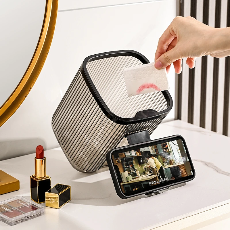 桌面垃圾桶多场景手机支架坚固耐用收纳桶客厅卧室厨房透明纸篓