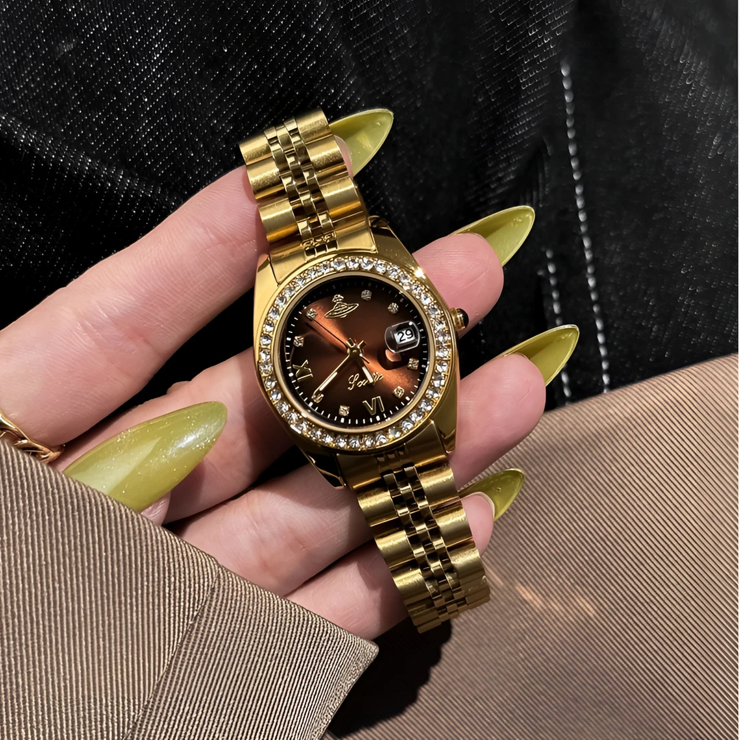 星球满钻高颜值日志火龙果色时尚气质百搭女士防水百搭石英手表