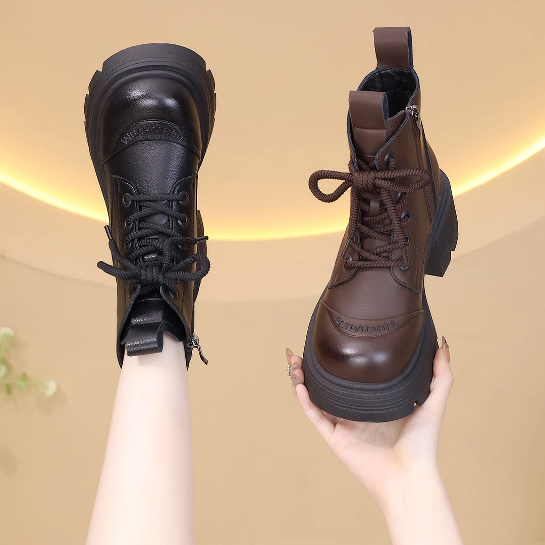 真皮厚底马丁靴女款爆款2024新款正品英伦风百搭短靴子秋冬加绒