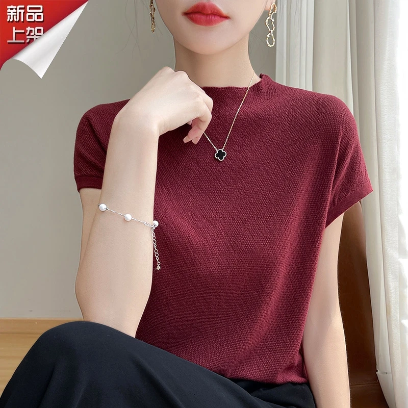 品牌新款2024夏季薄款飞飞袖女时尚简约纯色小衫显示百搭圆领休闲