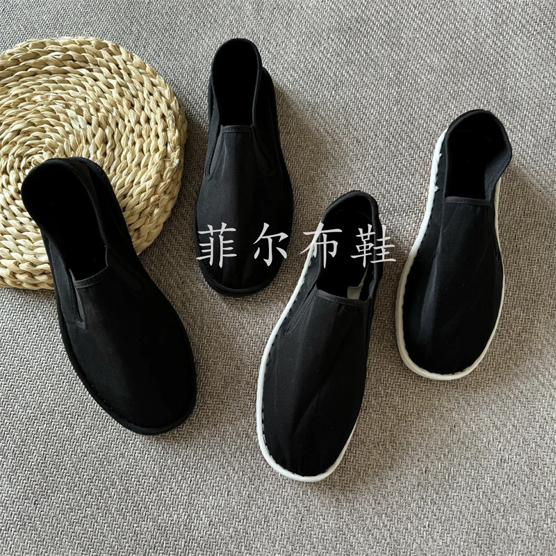 冬季加绒保暖西山布鞋老北京男女款软底开车懒人鞋舒适工作棉鞋黑