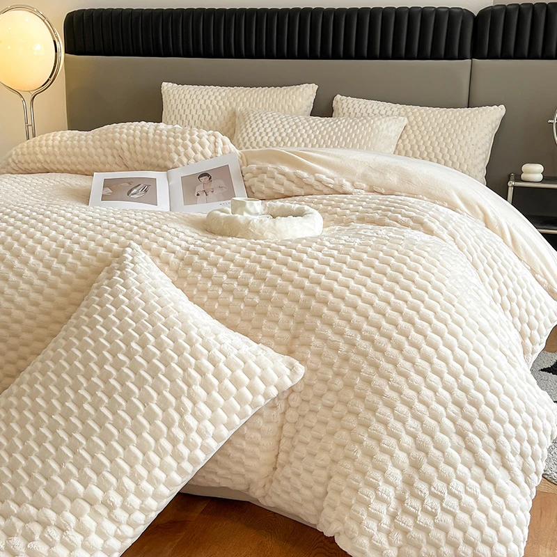 无印风双面绒加厚牛奶绒床上四件套冬季加绒金龟绒被套床单床笠款