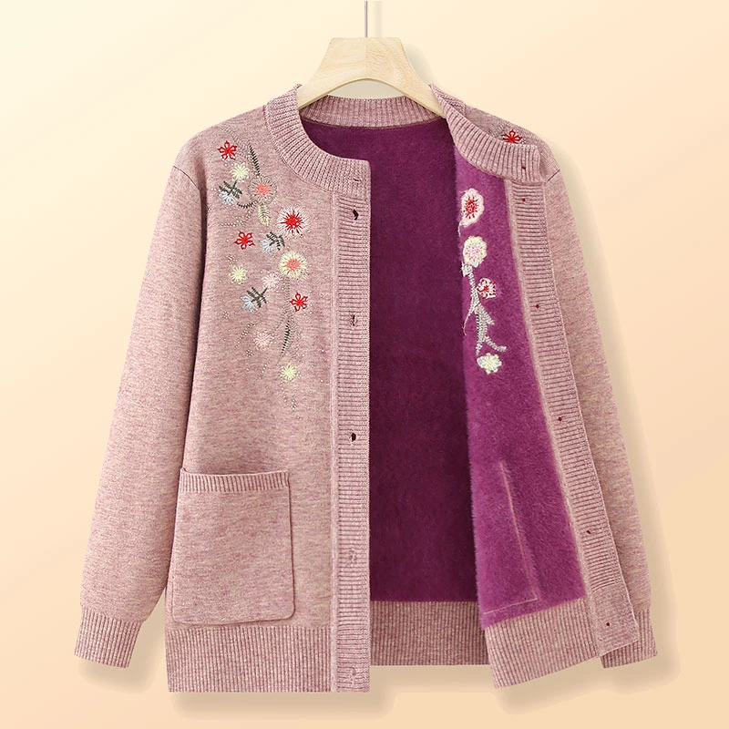 中老年妈妈装秋冬加厚洋气针织衫老年人宽松大码开衫毛衣奶奶上衣