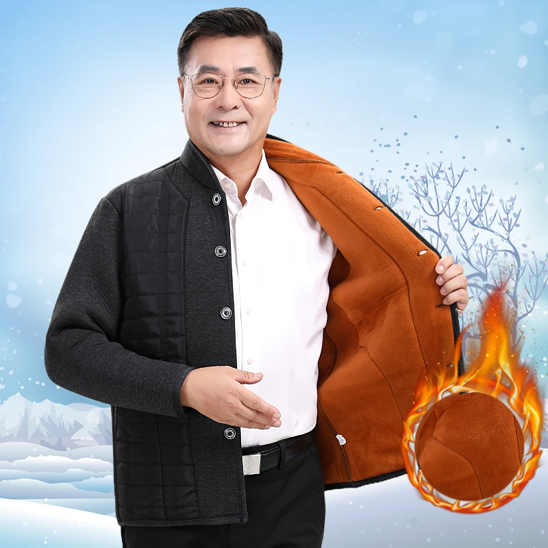 老年男士爸爸装冬季棉衣加绒加厚上衣中老年人爷爷保暖衣棉袄