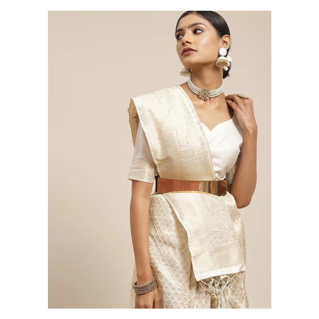 2025夏季新款【洛璃】高档奶白色提花混纺印度纱丽民族风女裹裙