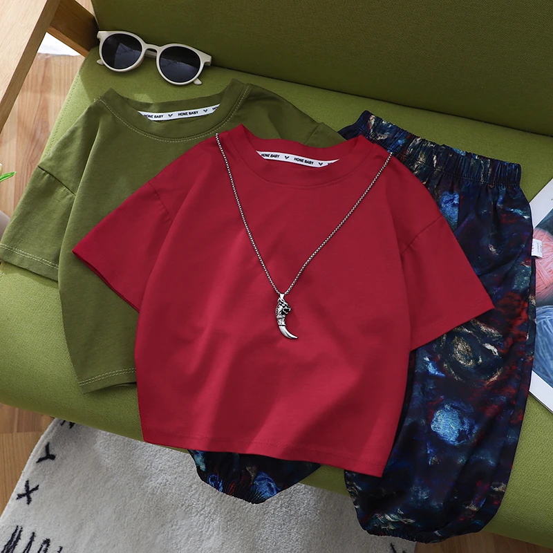 新款男童短袖潮流套装时髦痞帅潮流套装洋气时尚网红夏季宽松套装