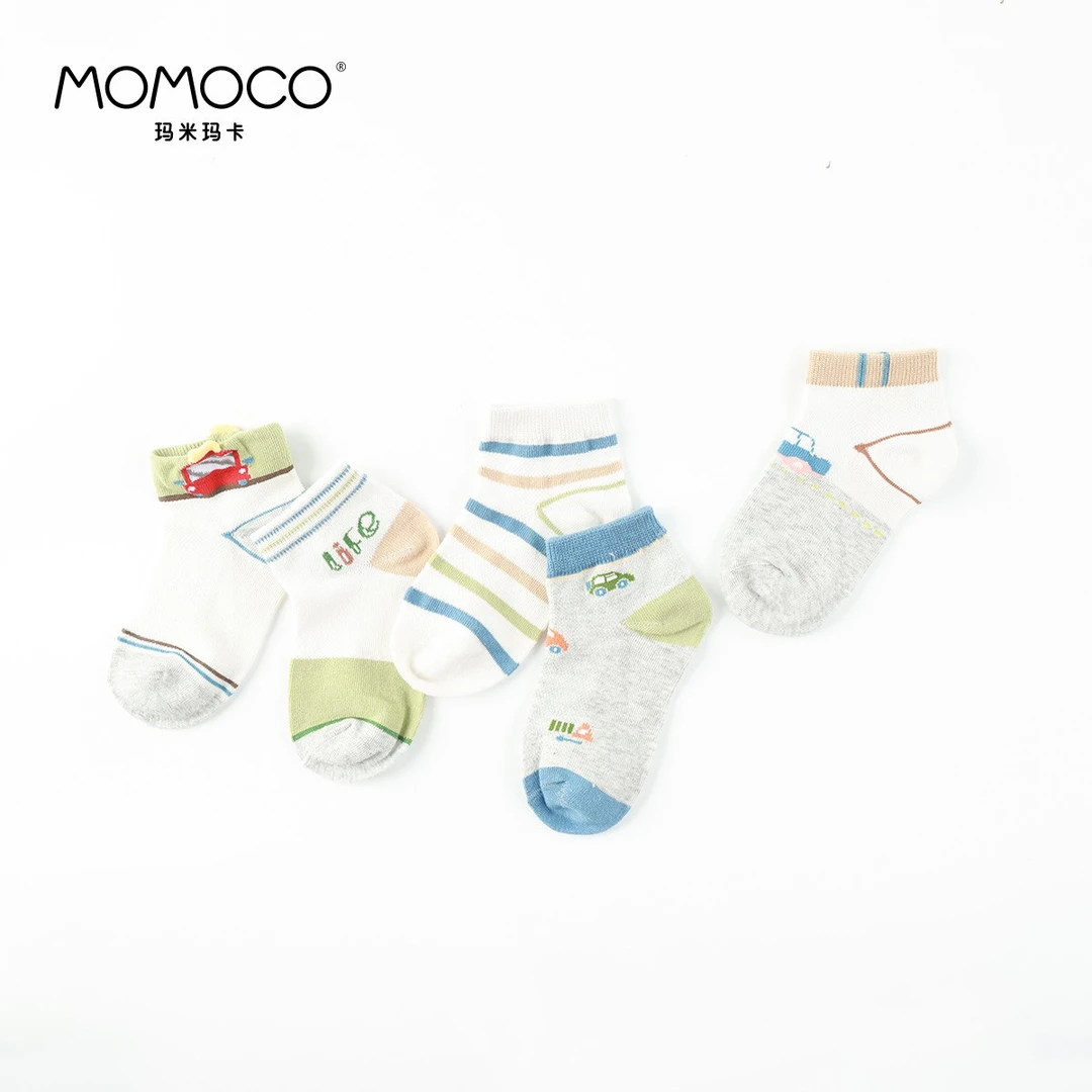 MOMOCO儿童春季5双装小汽车系列短袜72952211013，4,5