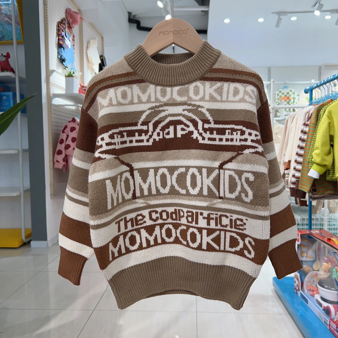 MOMOCO/玛米玛卡男童圆领秋冬保暖多色拼接条纹毛衣76430230016