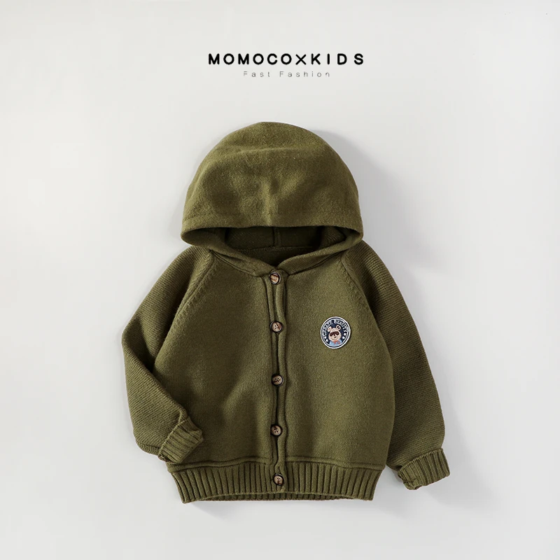 MOMOCO冬季小熊标帽衫针织春秋洋气连帽儿童外套保暖76370112021