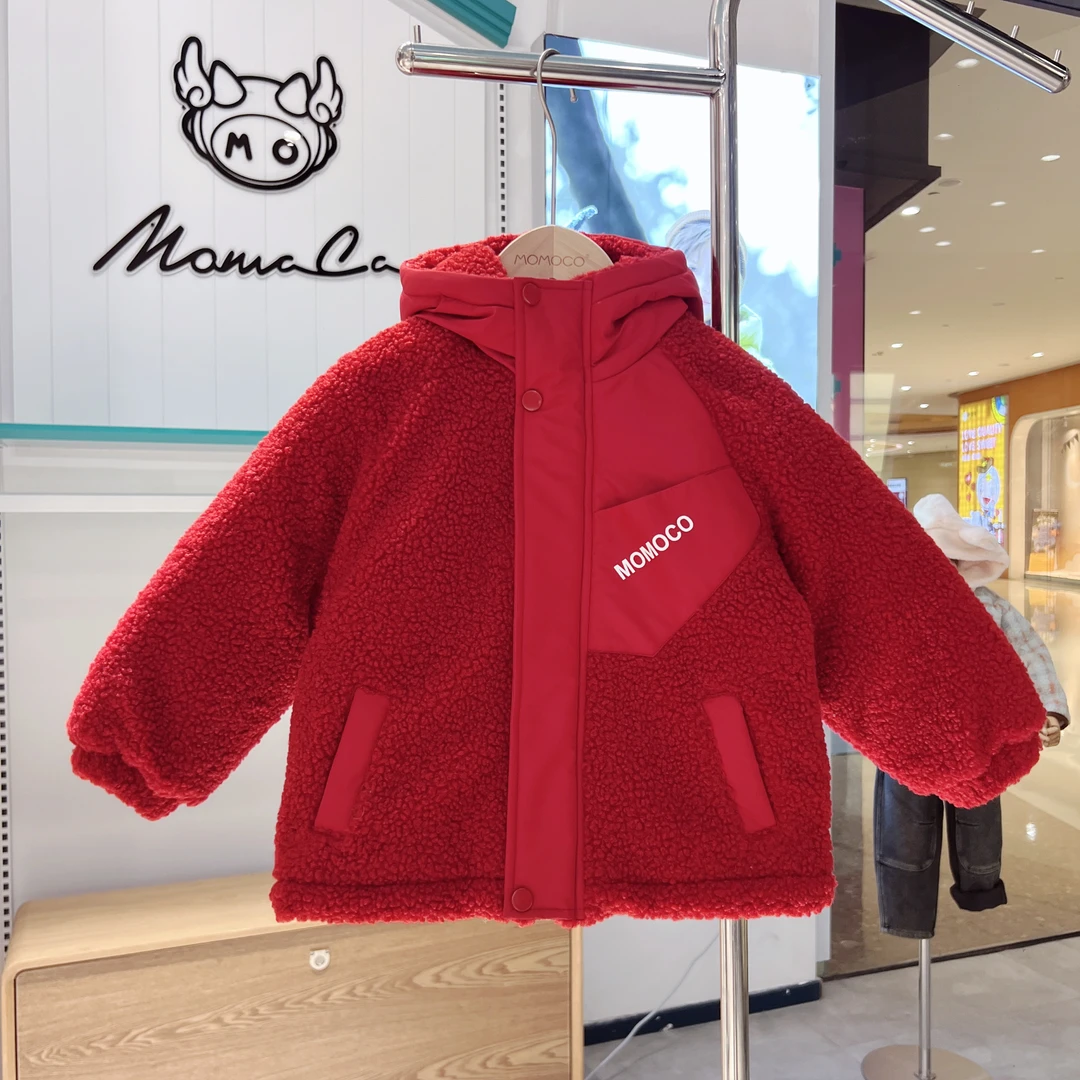 MOMOCO男童冬季拜年服潮流拼接毛毛外套加绒加厚外套75430123053