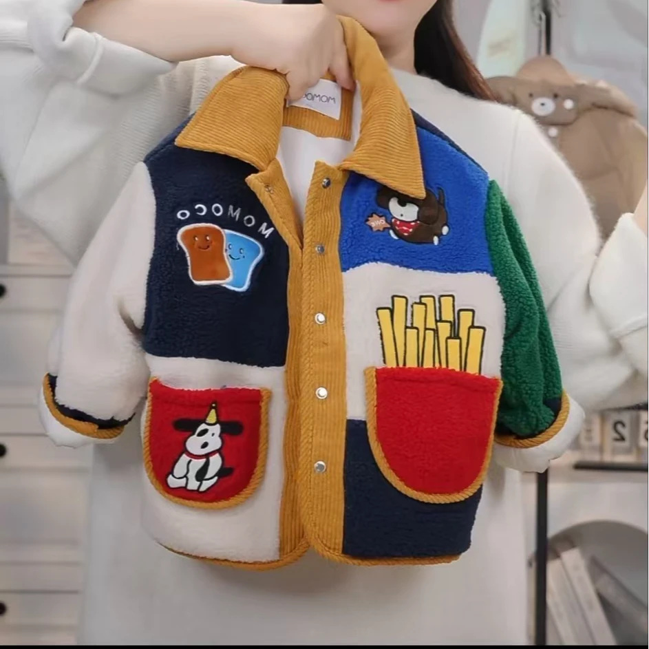 MOMOCO冬季新款男童时尚韩版保暖拼接外套75430107209