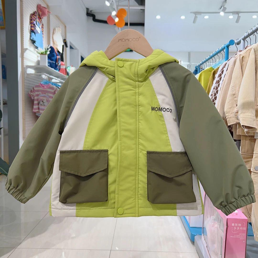 MOMOCO男童冬新款加棉潮流冲锋衣小怪兽拼接外套75430107080