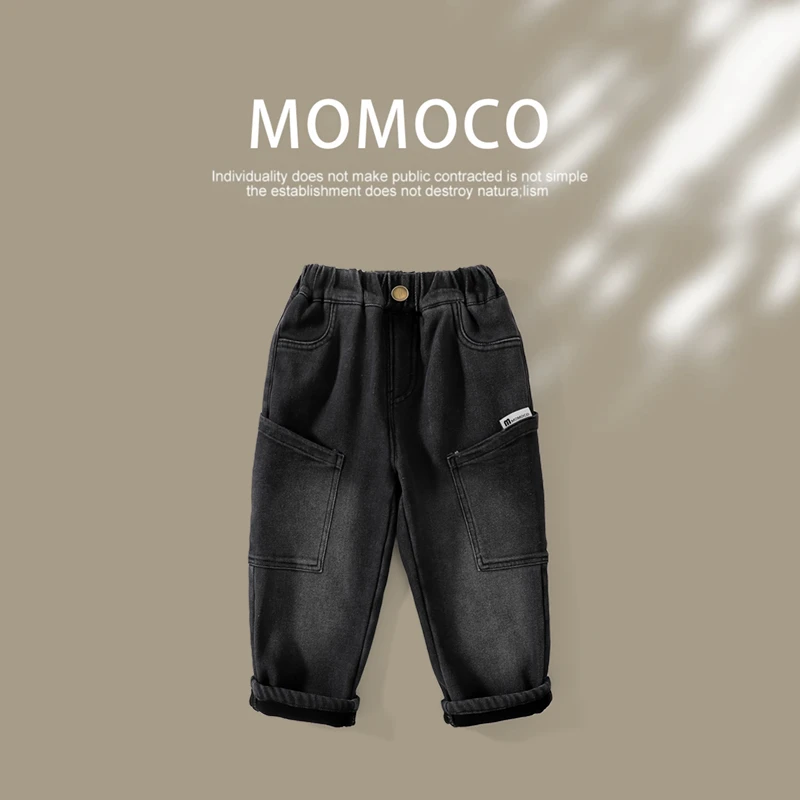 MOMOCO冬季新款男童潮流时尚加绒牛仔裤75430350027