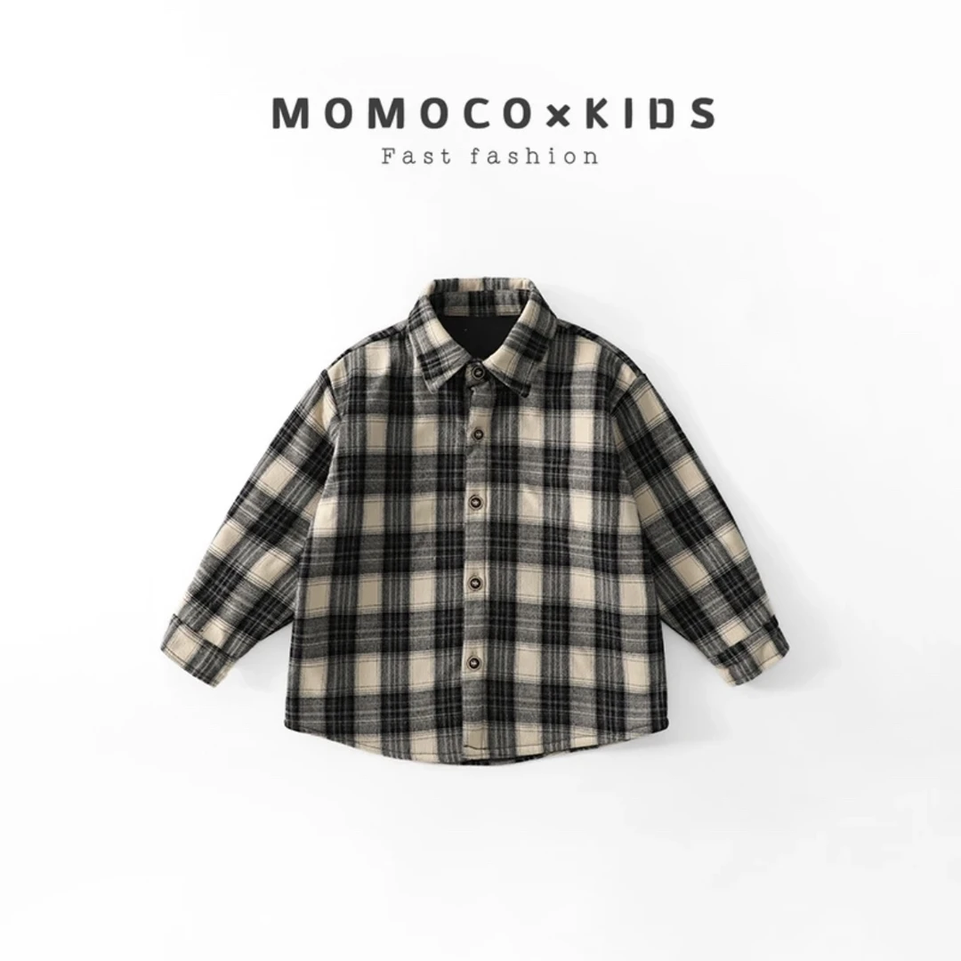 MOMOCO冬季一体绒格子衬衫加绒时尚儿童格纹长袖童装76430234202