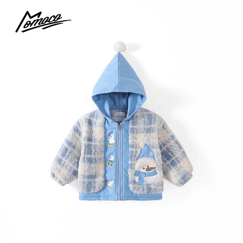 MOMOCO冬季男女童加绒棉衣可爱小雪人连帽毛毛外套75430123041